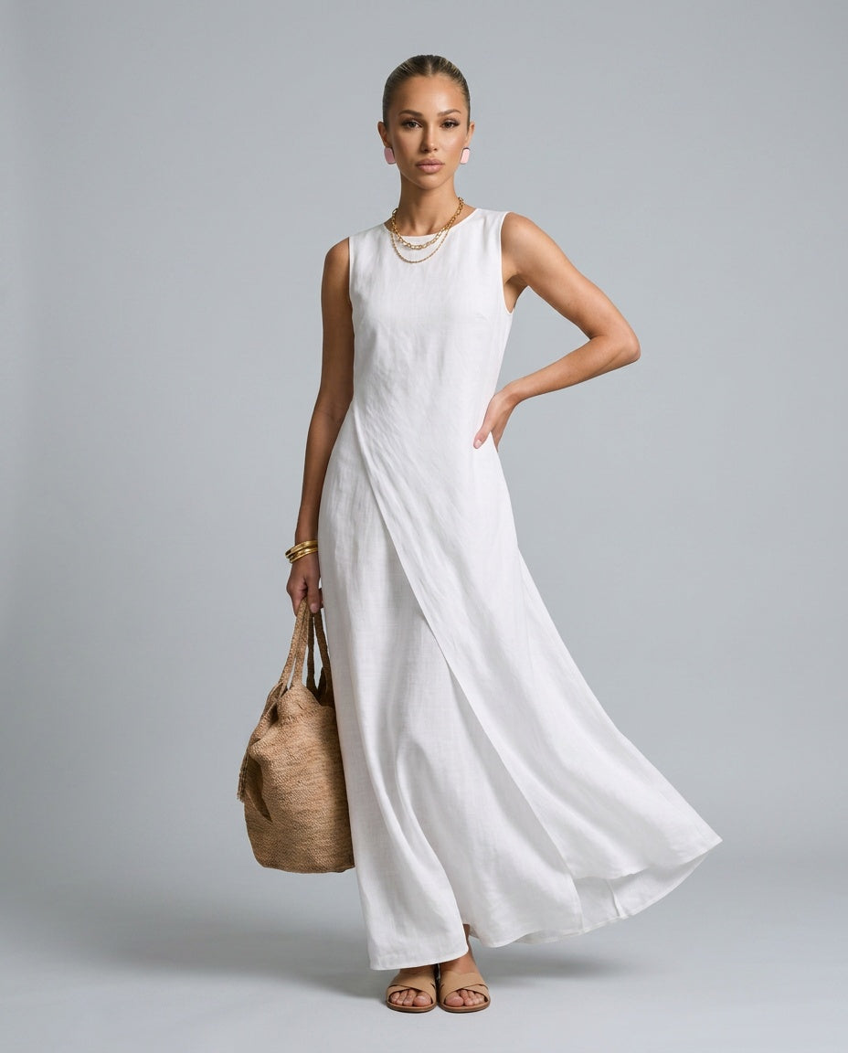 Noor | Asymmetric Layered Round Neck Maxi Dress