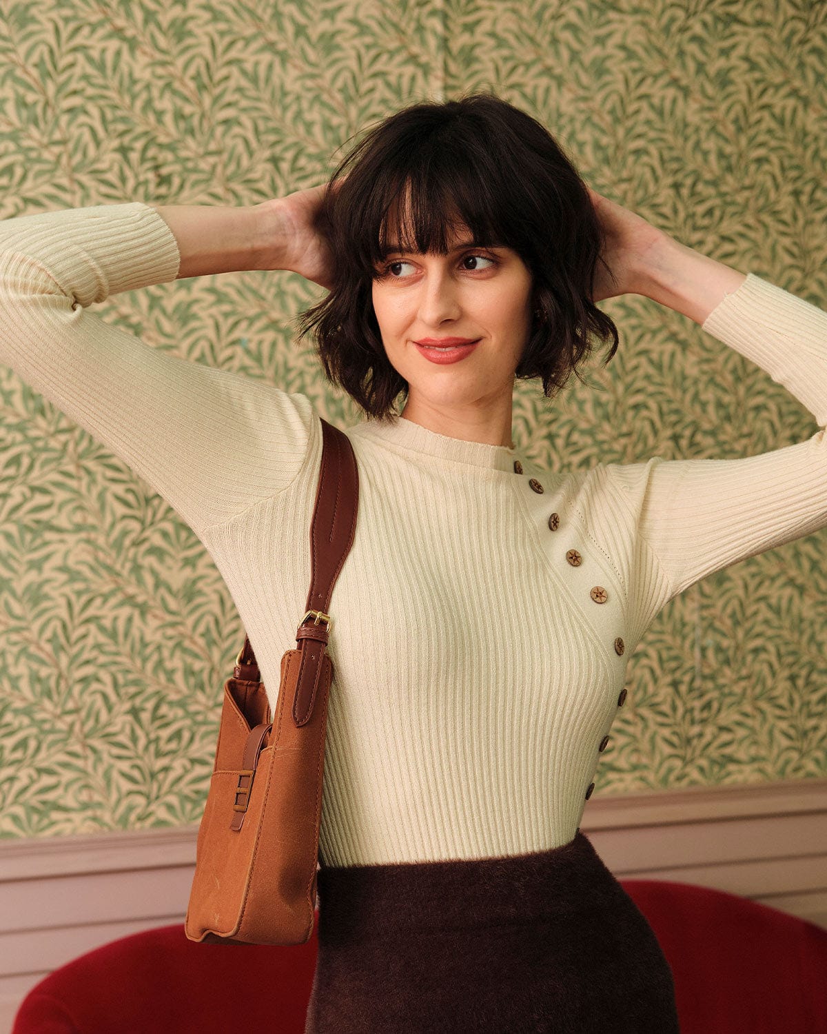 Una |  Round Neck Ribbed Knit Top