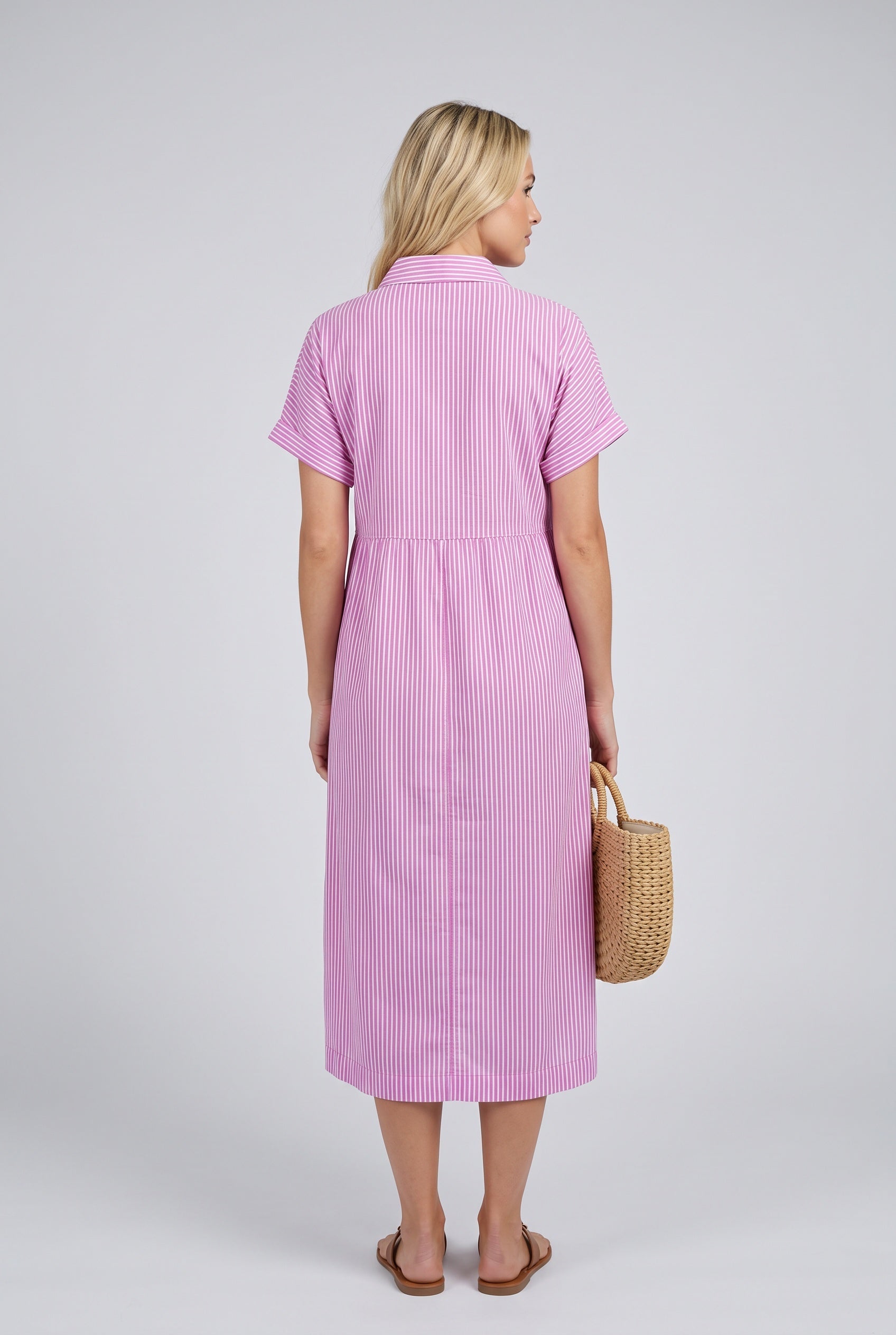 Riley | Striped Button-Up Midi Shirt Dress