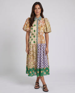 Piper | Mixed Print Panel Midi Shirt Dress