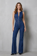 Rivazze | Zip-Front Sculpted Denim Jumpsuit