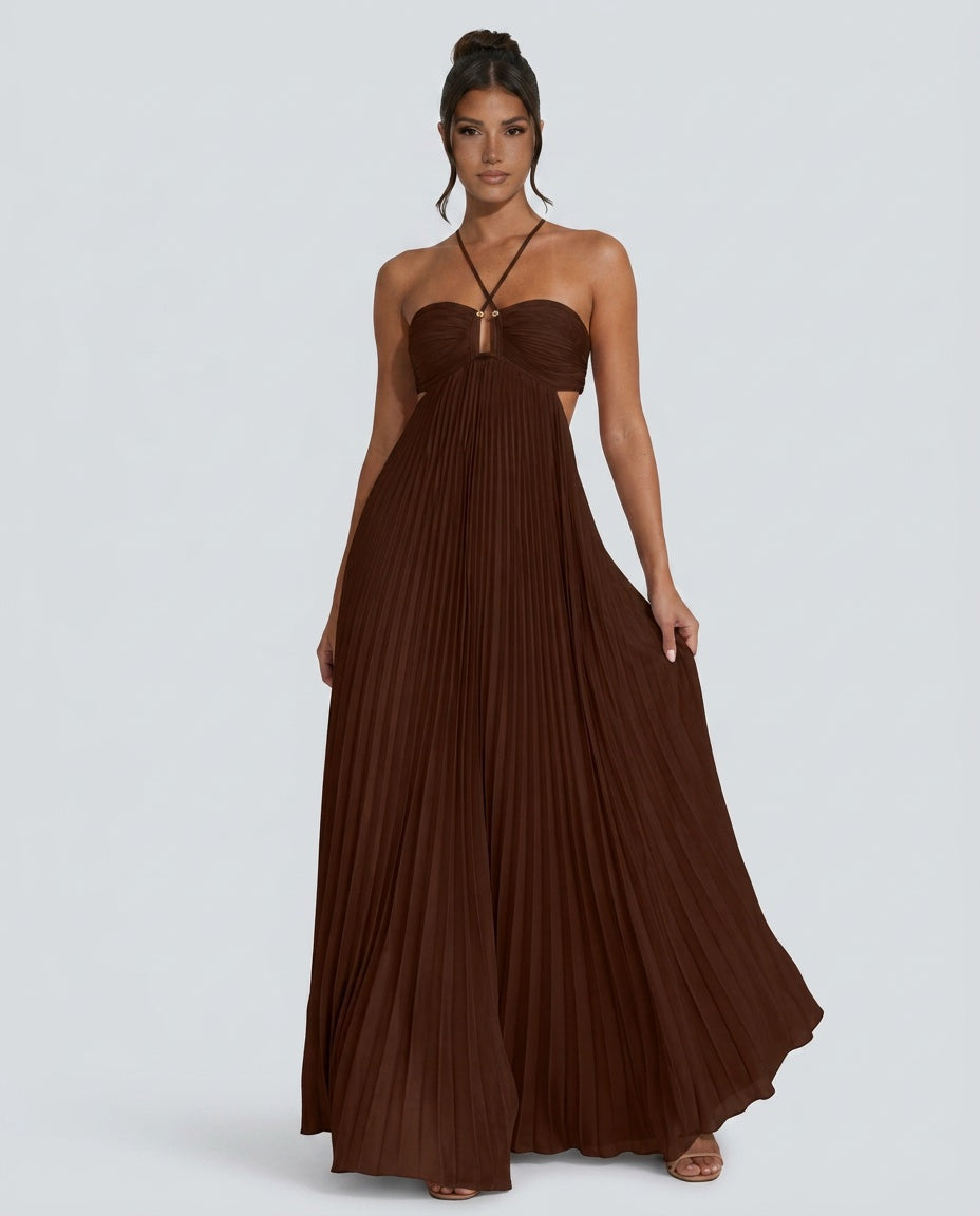 Halara | Pleated Halter Open Back Maxi Dress