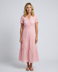 Tessa | Short Sleeve Eyelet Tiered Midi Dress