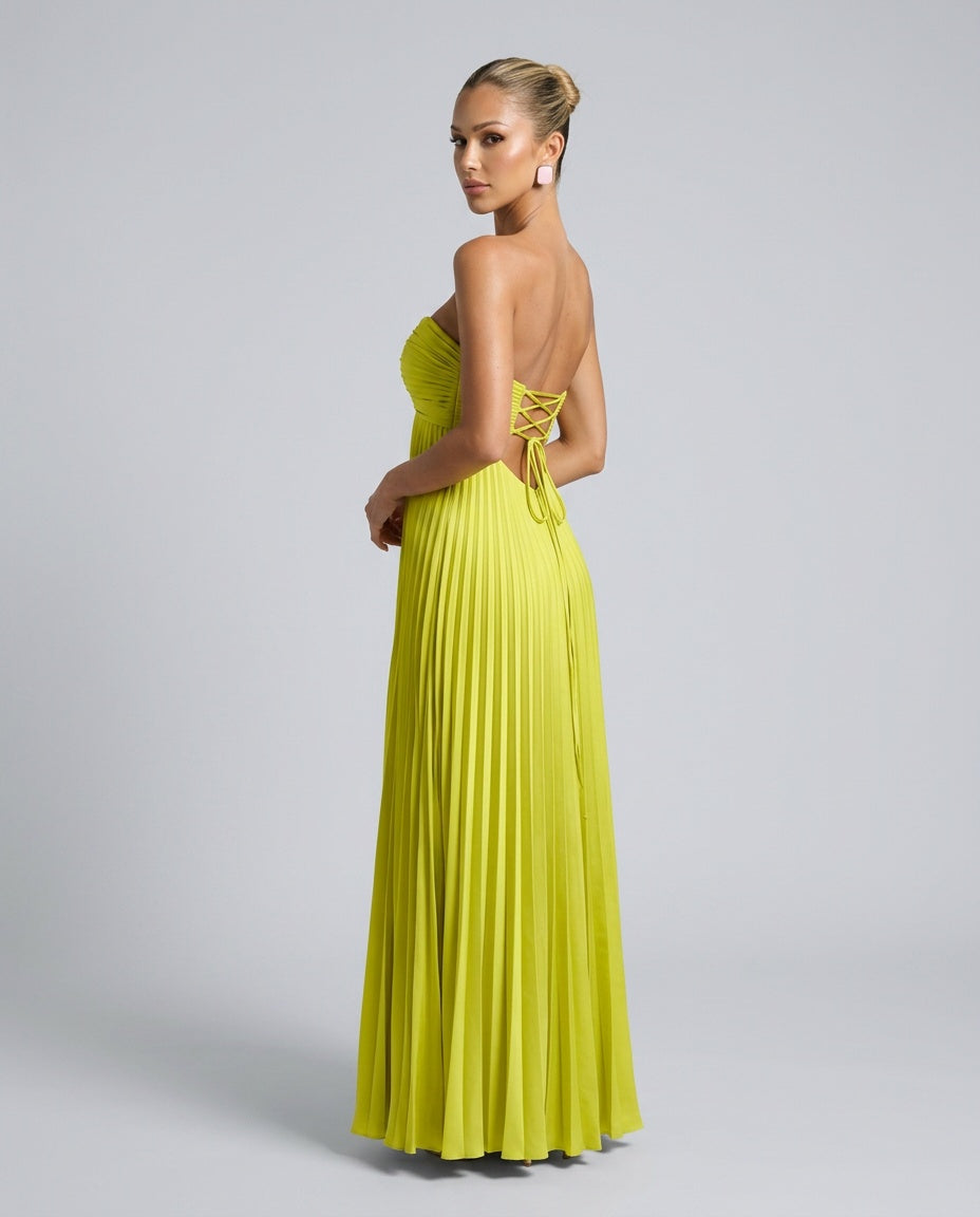 Liv | Pleated Satin-Look Maxi Dress