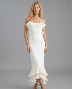 Opal | Pleated Ruffle Stretch Jersey Midi Dress