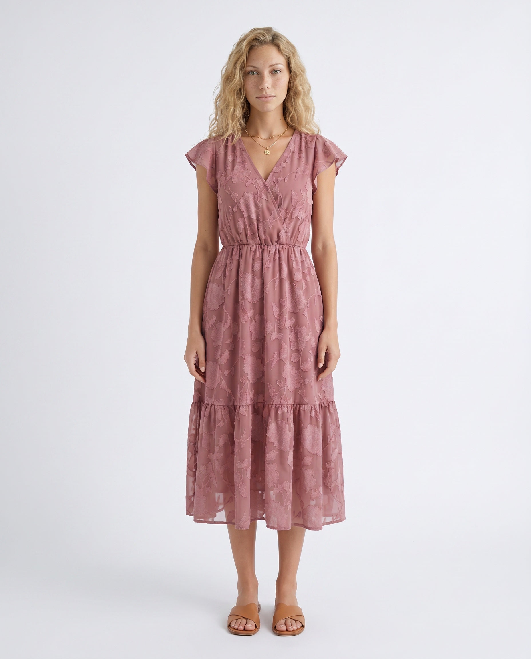 Talia | Floral Ruffle Detail Midi Dress