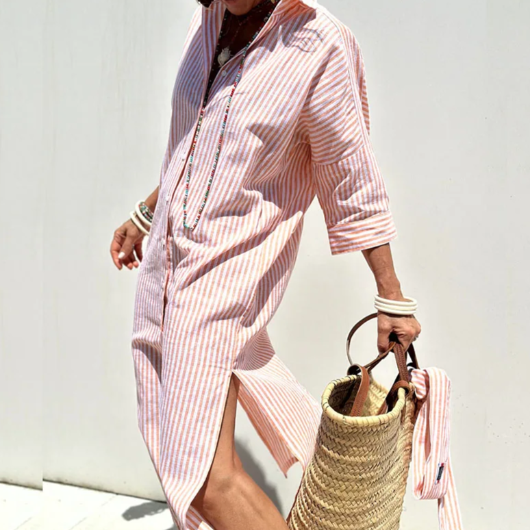 Marley | Striped Button-Through Midi Dress