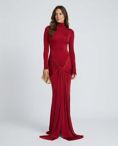 Rosa | High Neck Long Sleeve Red Maxi Dress