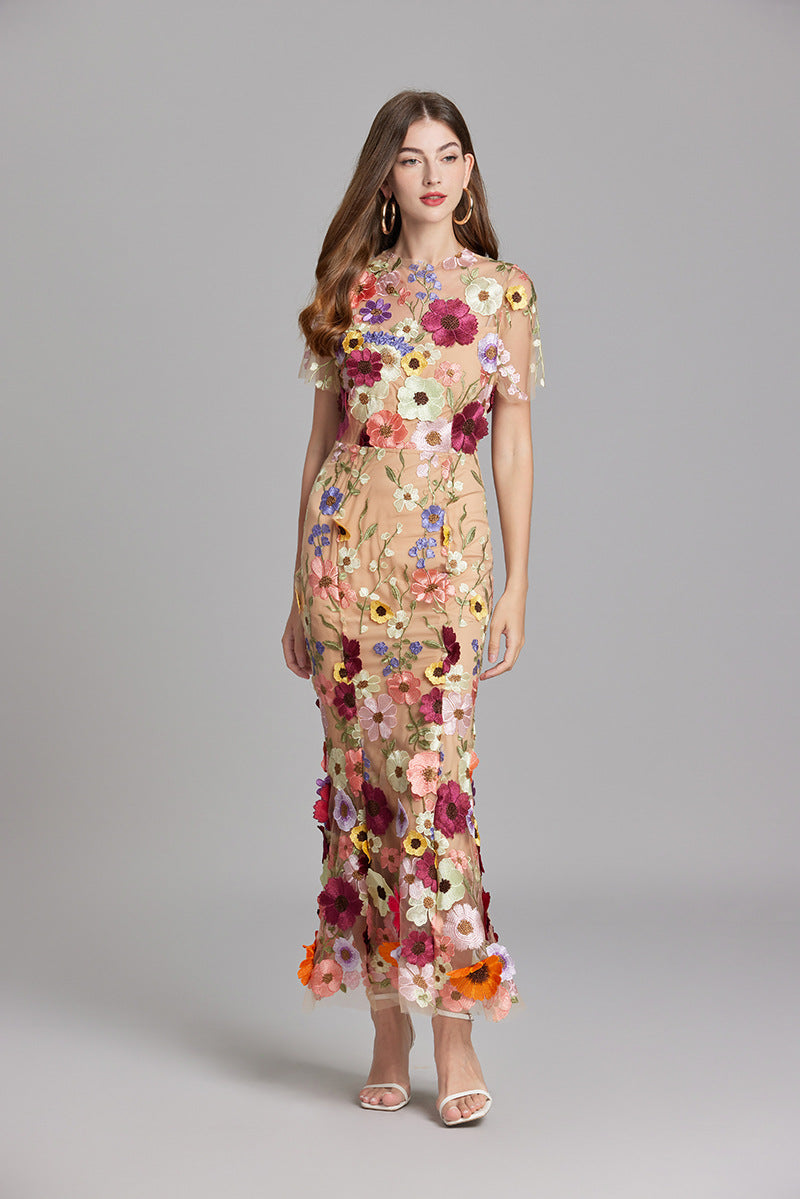 Sabine | 3D Floral Appliqué Wedding Guest Midi Dress