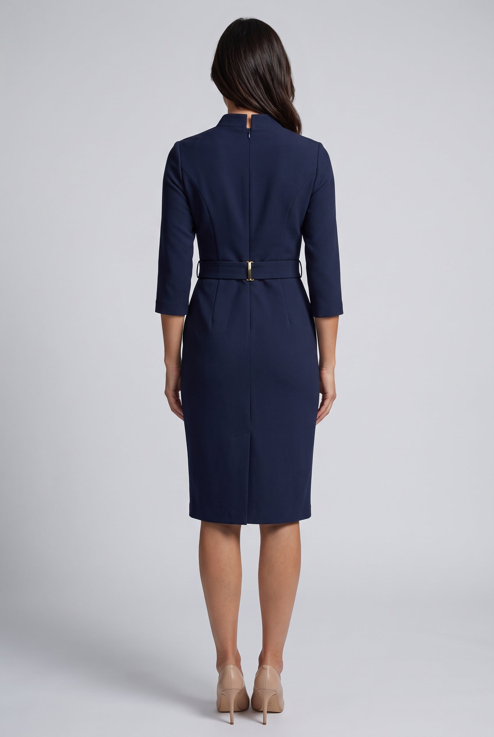 Valentina | Belted Structured Collar Midi Dress