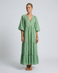 Verity | V-Neck Balloon Sleeve Ruffle Layered Midi Dress