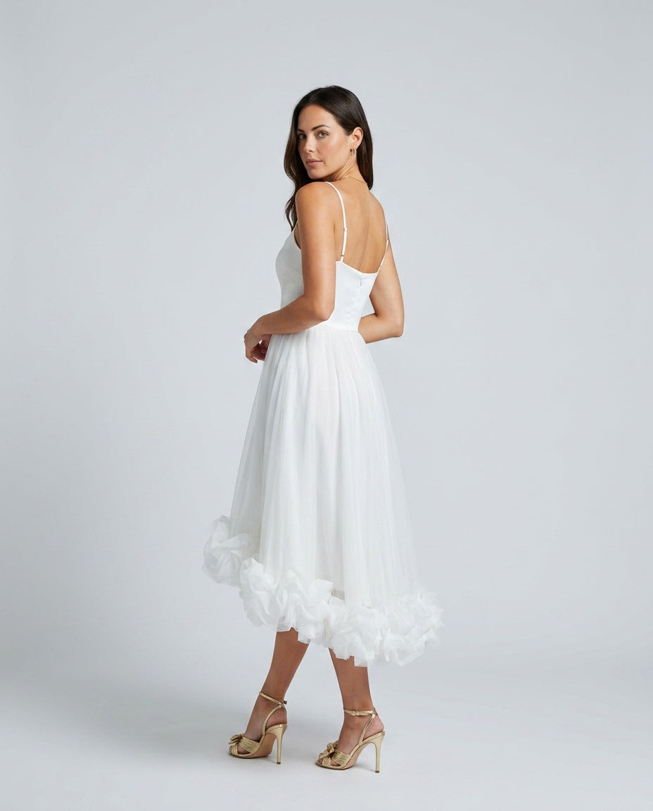 Liv | Spaghetti Strap Ruffle Midi Dress