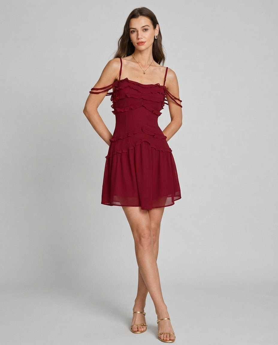 Una | Ruffle Strapless Chiffon Mini Dress