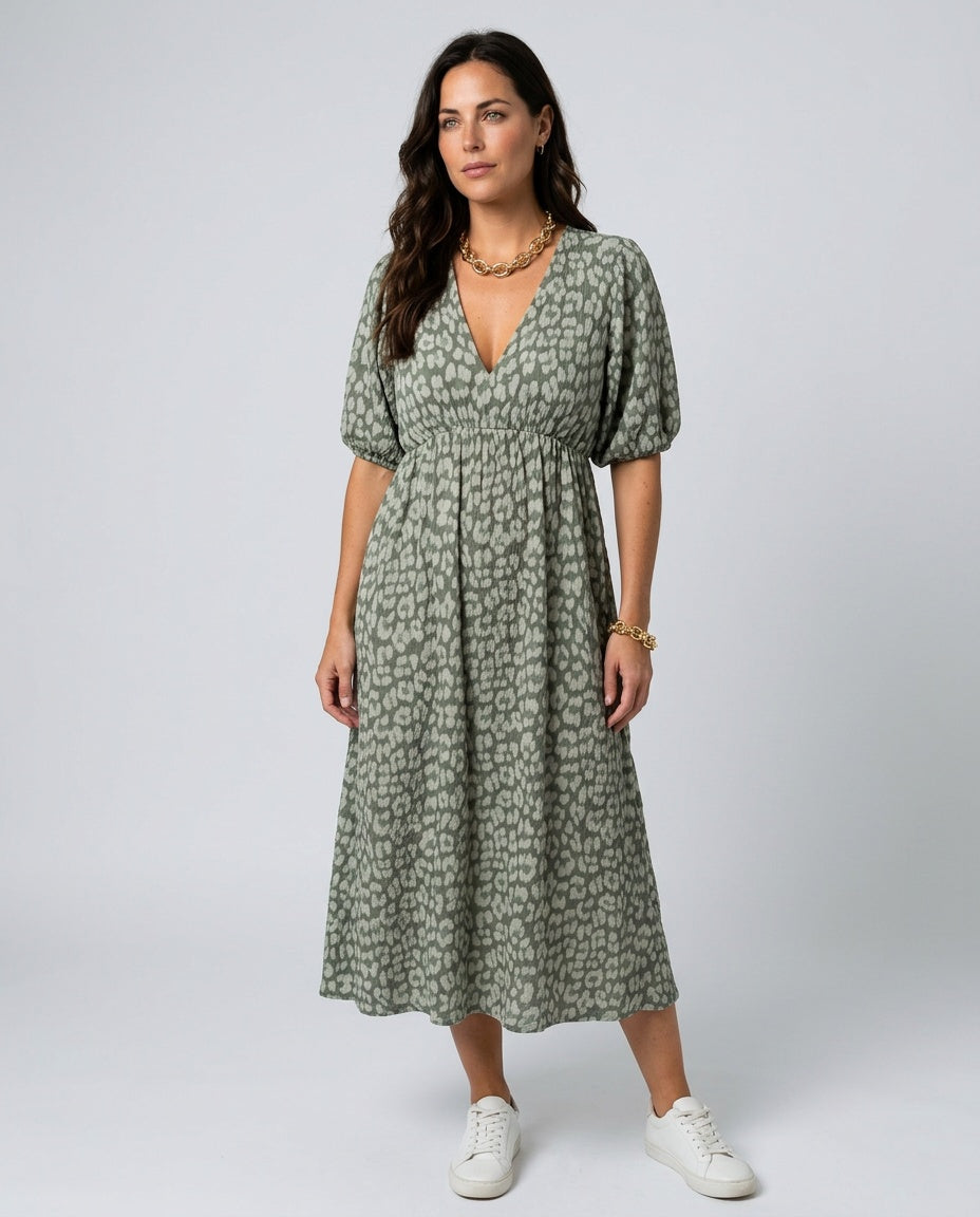 Willa | Printed V-Neck Midi Dress