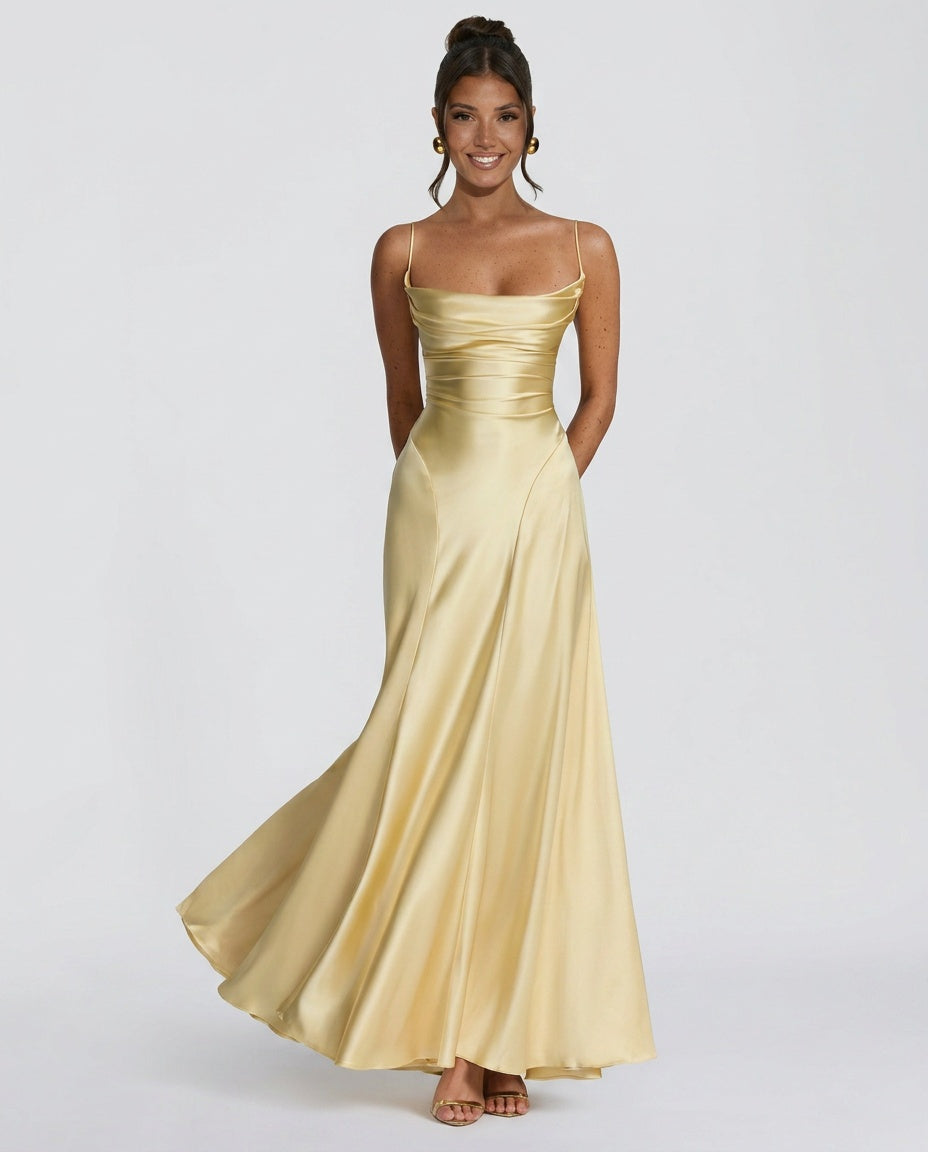 Adelina | Ruched Spaghetti Strap Maxi Dress