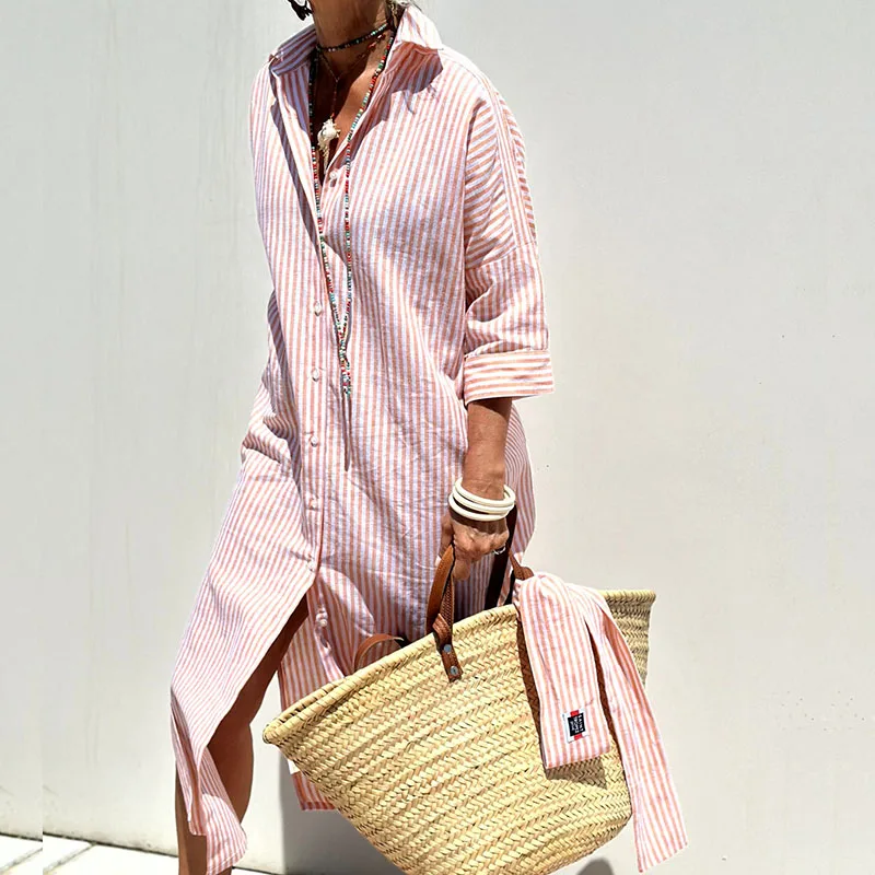 Marley | Striped Button-Through Midi Dress