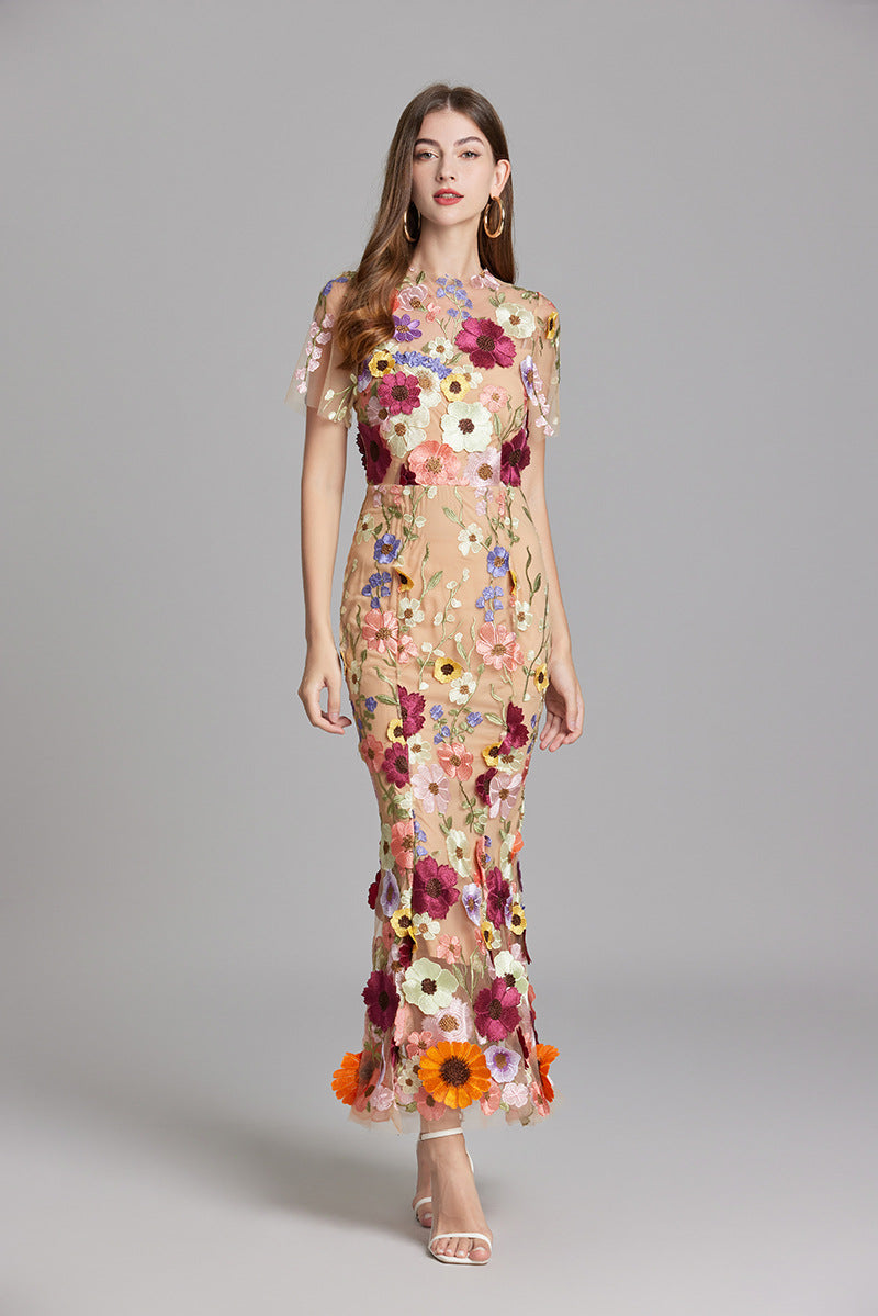 Sabine | 3D Floral Appliqué Wedding Guest Midi Dress