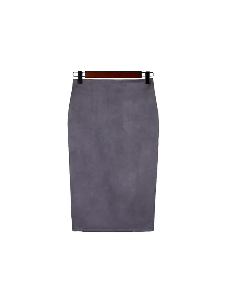 Scarlett | High Waist Faux Suede Midi Pencil Skirt