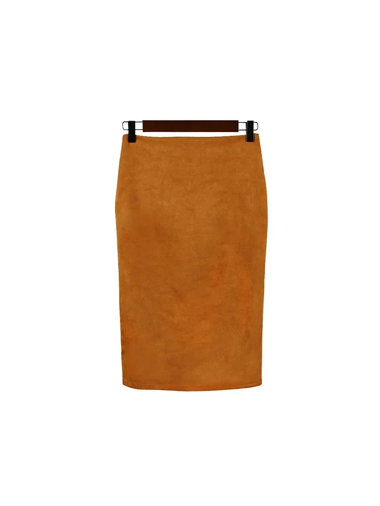 Scarlett | High Waist Faux Suede Midi Pencil Skirt