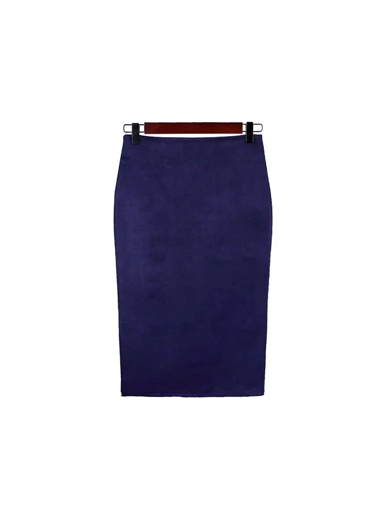 Scarlett | High Waist Faux Suede Midi Pencil Skirt