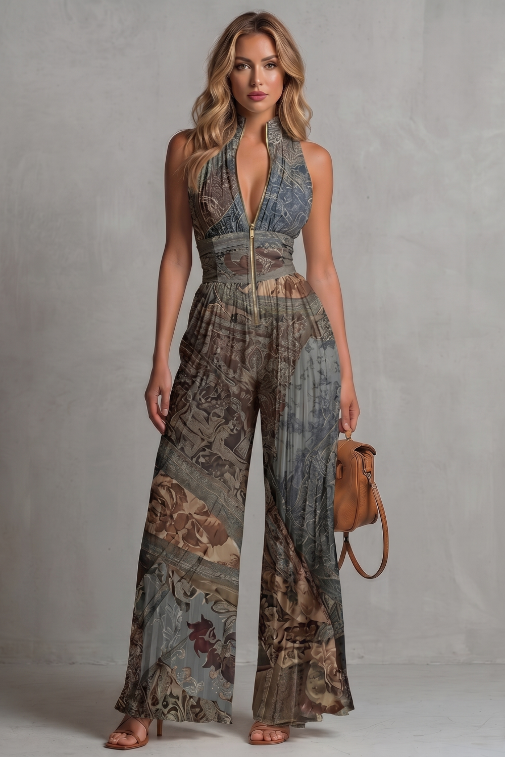 Tessa | Pleated Halter Wide-Leg Jumpsuit