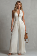 Tessa | Pleated Halter Wide-Leg Jumpsuit