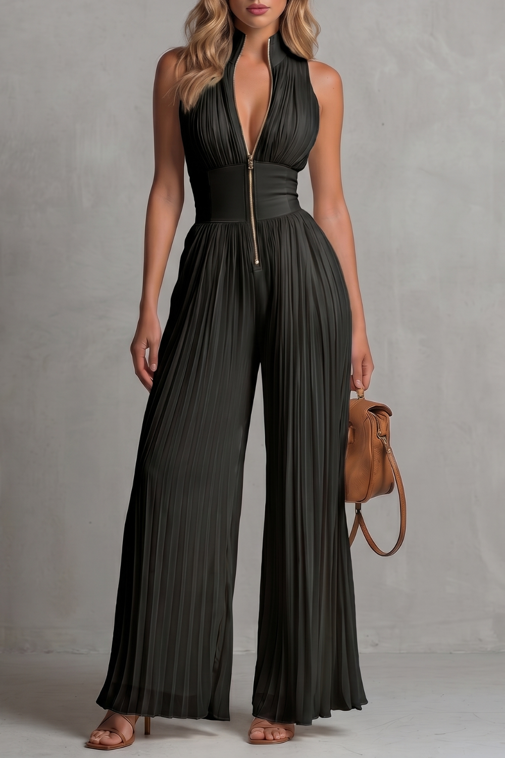 Tessa | Pleated Halter Wide-Leg Jumpsuit