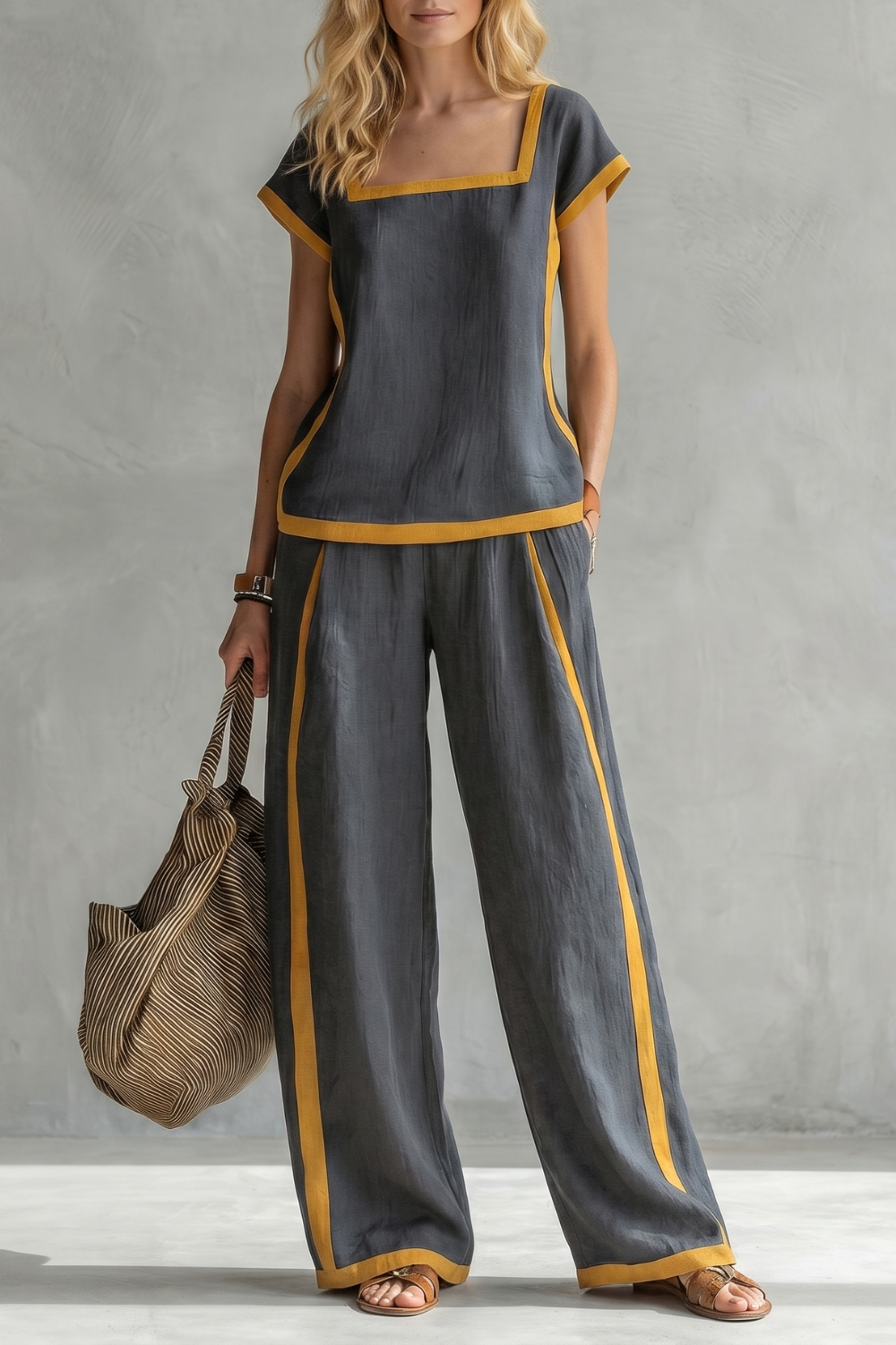 Celindra | Contrast Trim Linen Blend Two-Piece Set