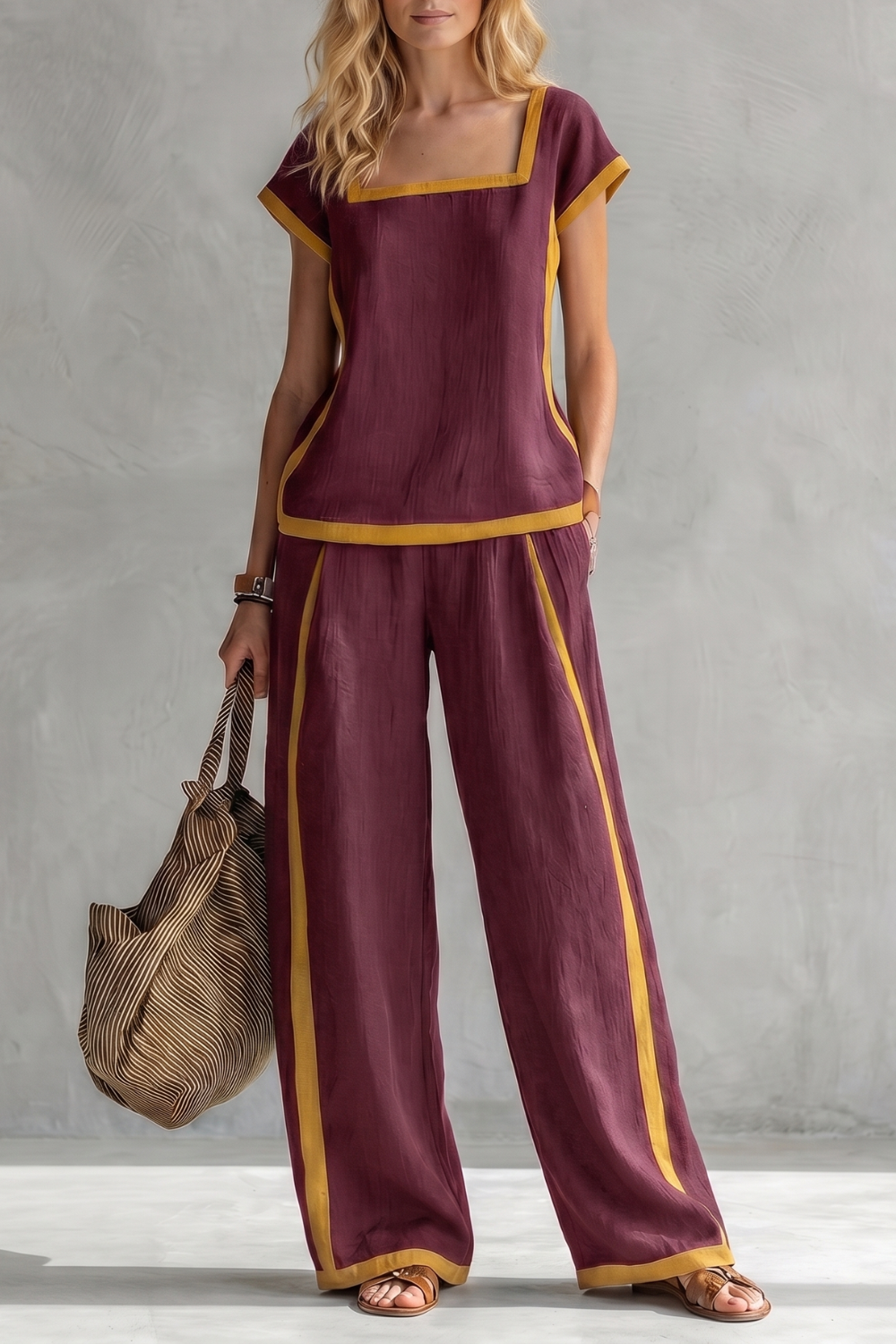 Celindra | Contrast Trim Linen Blend Two-Piece Set