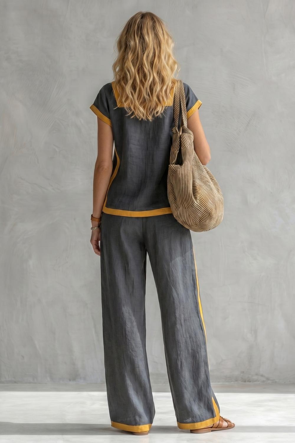 Celindra | Contrast Trim Linen Blend Two-Piece Set
