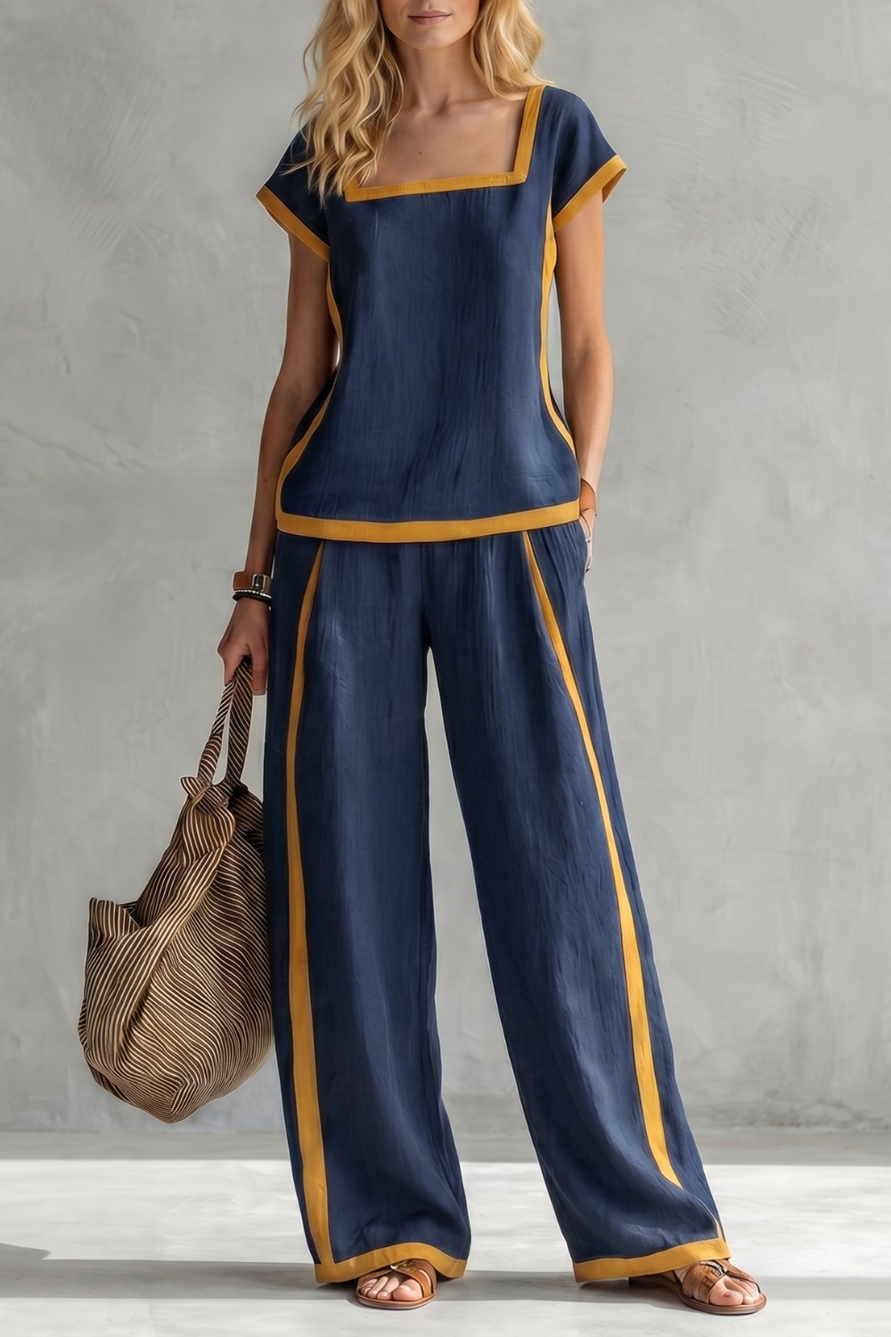 Celindra | Contrast Trim Linen Blend Two-Piece Set