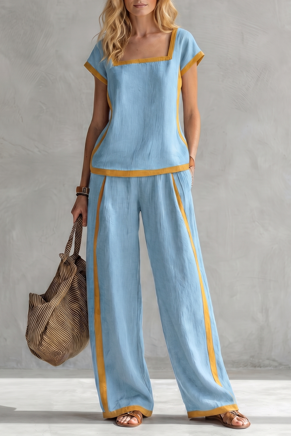 Celindra | Contrast Trim Linen Blend Two-Piece Set