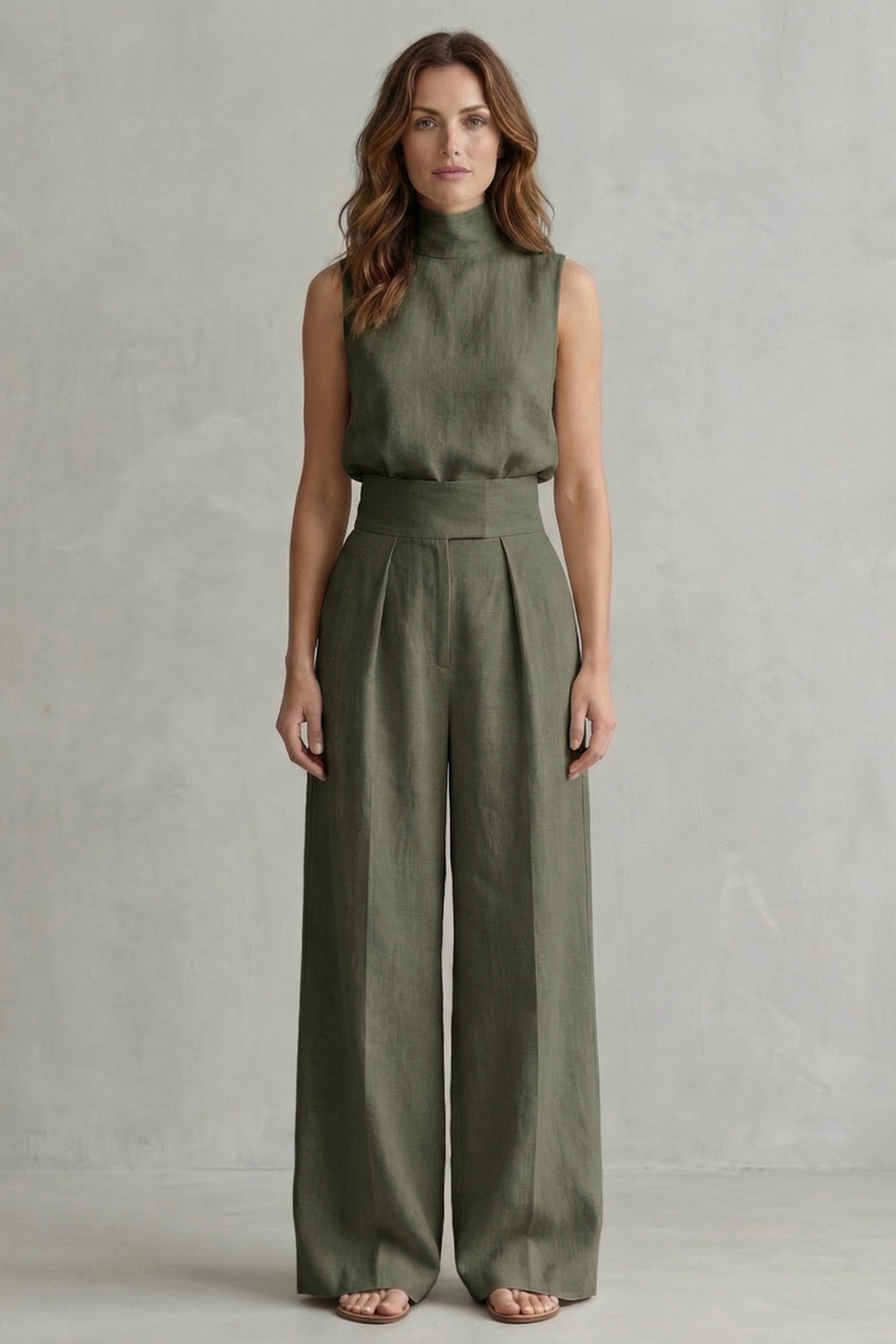 Serelisse | Sleeveless High-Neck Wide-Leg Trouser Set