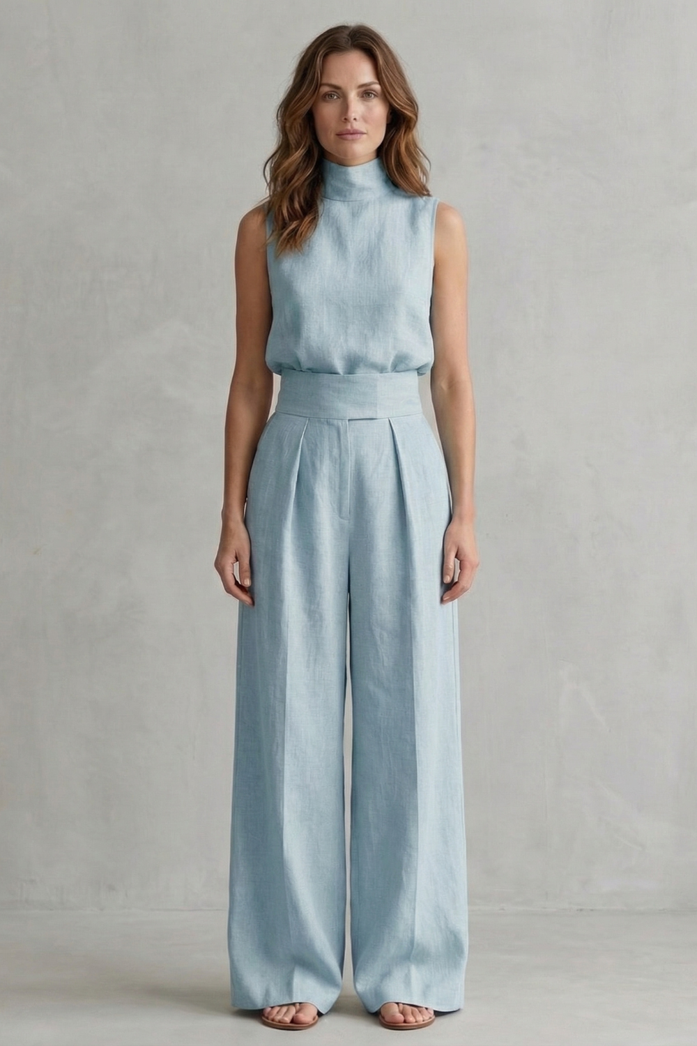 Serelisse | Sleeveless High-Neck Wide-Leg Trouser Set