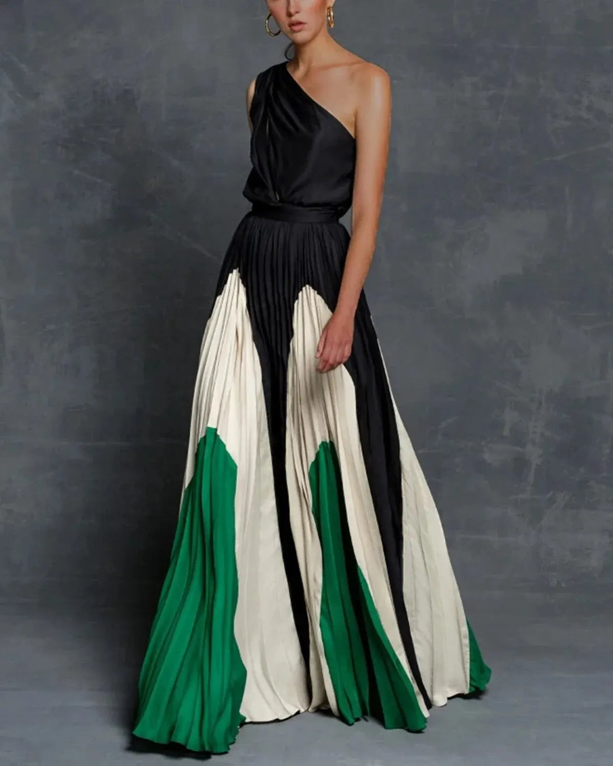 Aurore | Asymmetric Draped Pleated Multicolour Maxi Dress