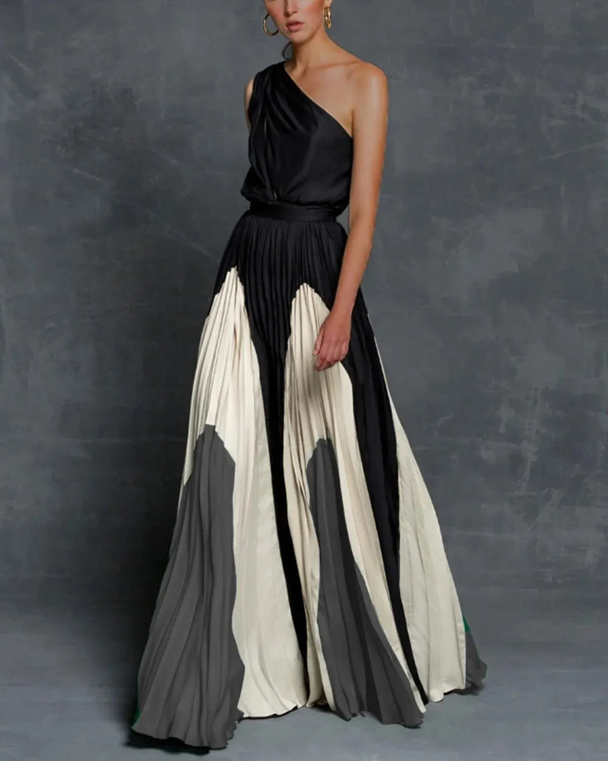 Aurore | Asymmetric Draped Pleated Multicolour Maxi Dress