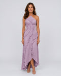 Nina | Pleated Asymmetric Ruffle Maxi Dress