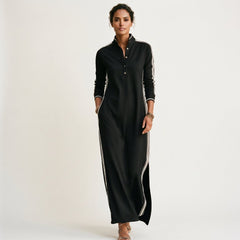Cordelia | Button-Down Collar White Maxi Dress