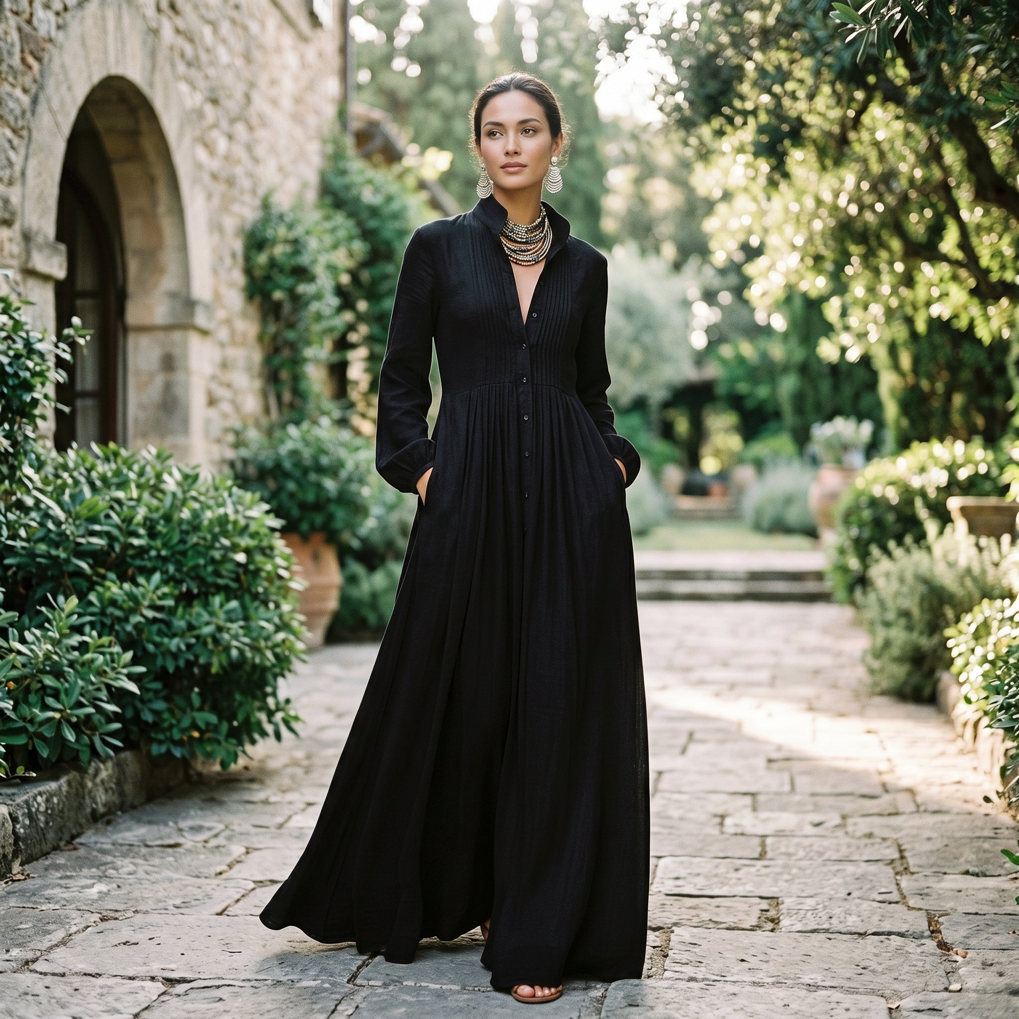 Oriane | Long Sleeve Polyester Maxi Dress