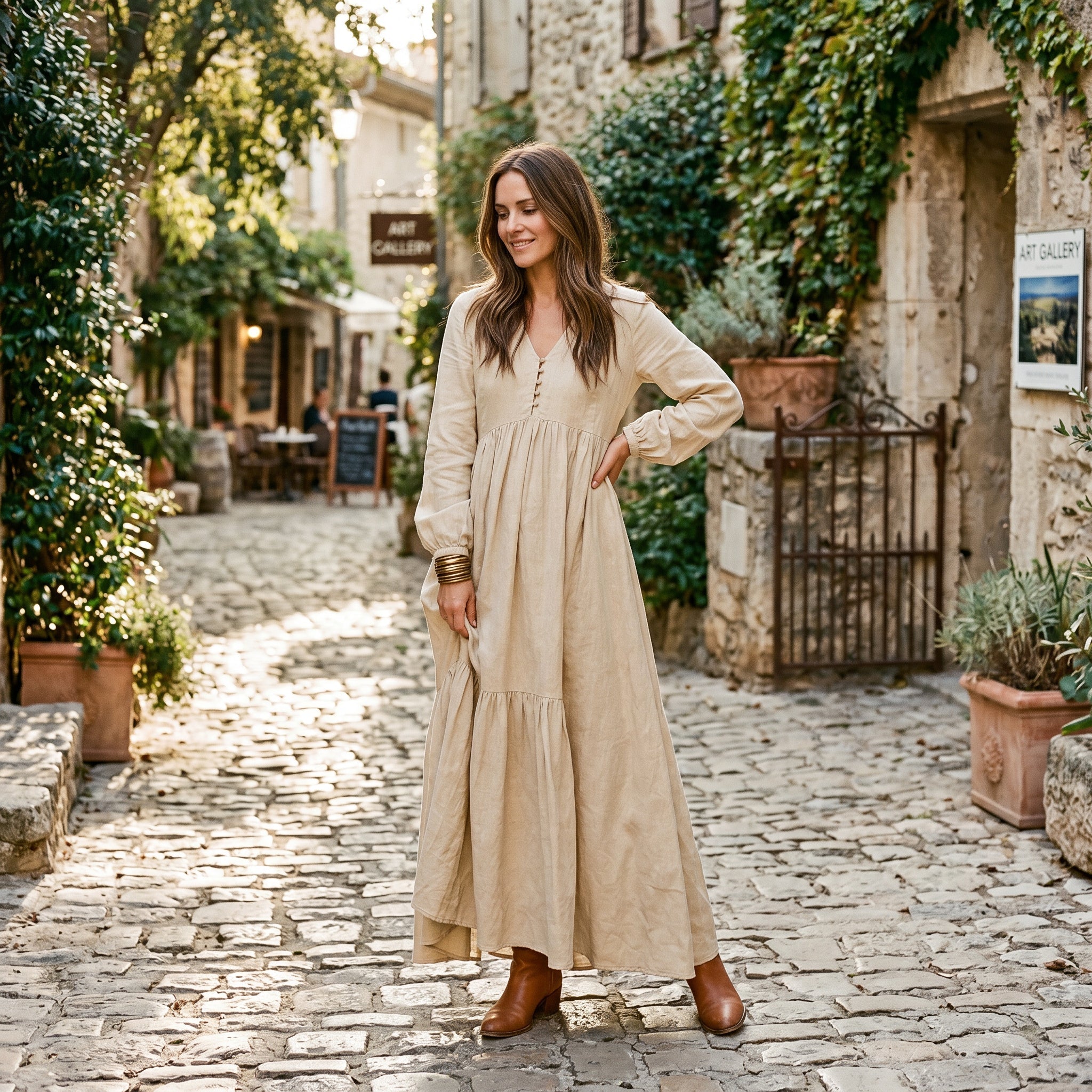 Thea | Retro Long Sleeve Maxi Dress