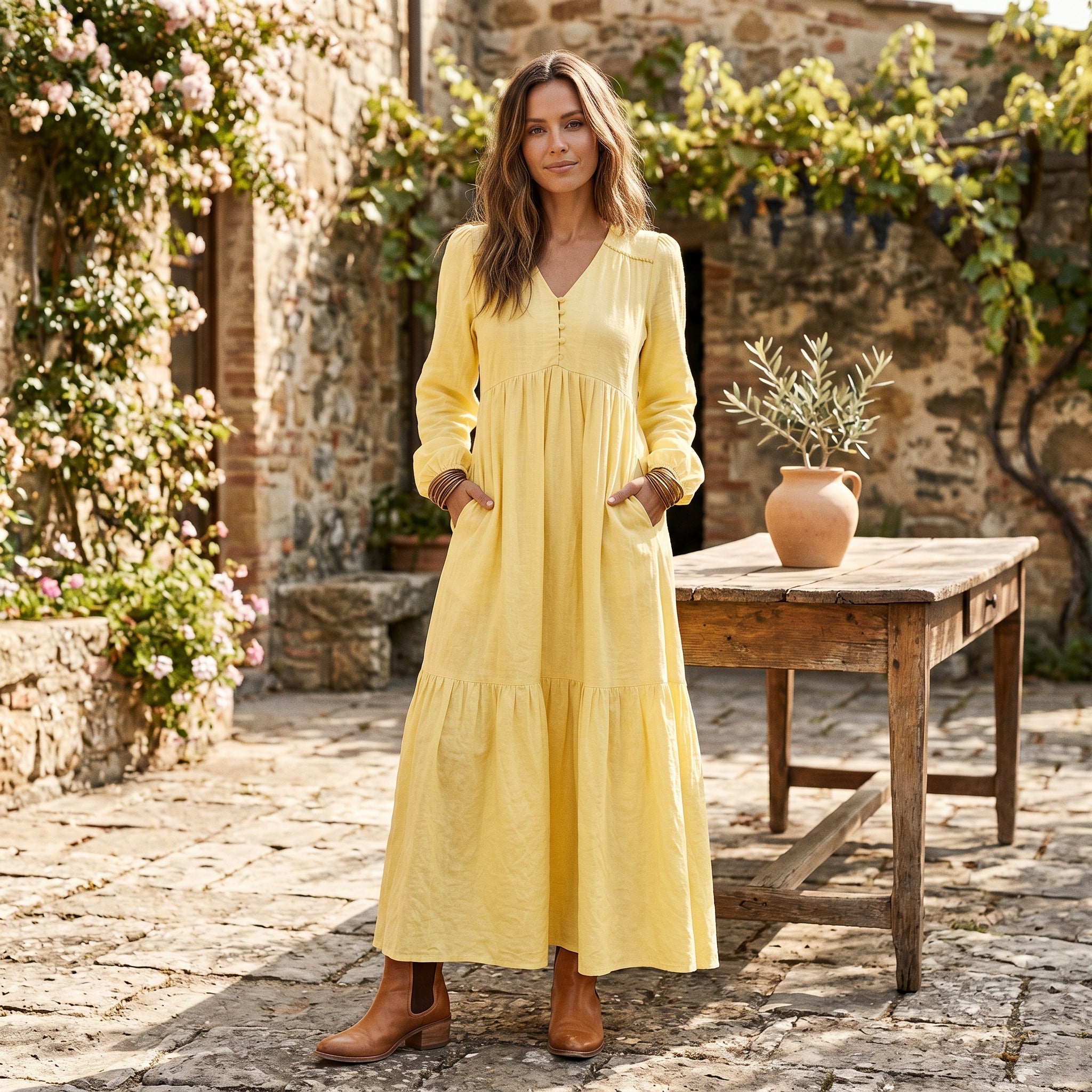Thea | Retro Long Sleeve Maxi Dress