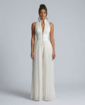 Celara | Pleated Wide-Leg Chiffon Jumpsuit