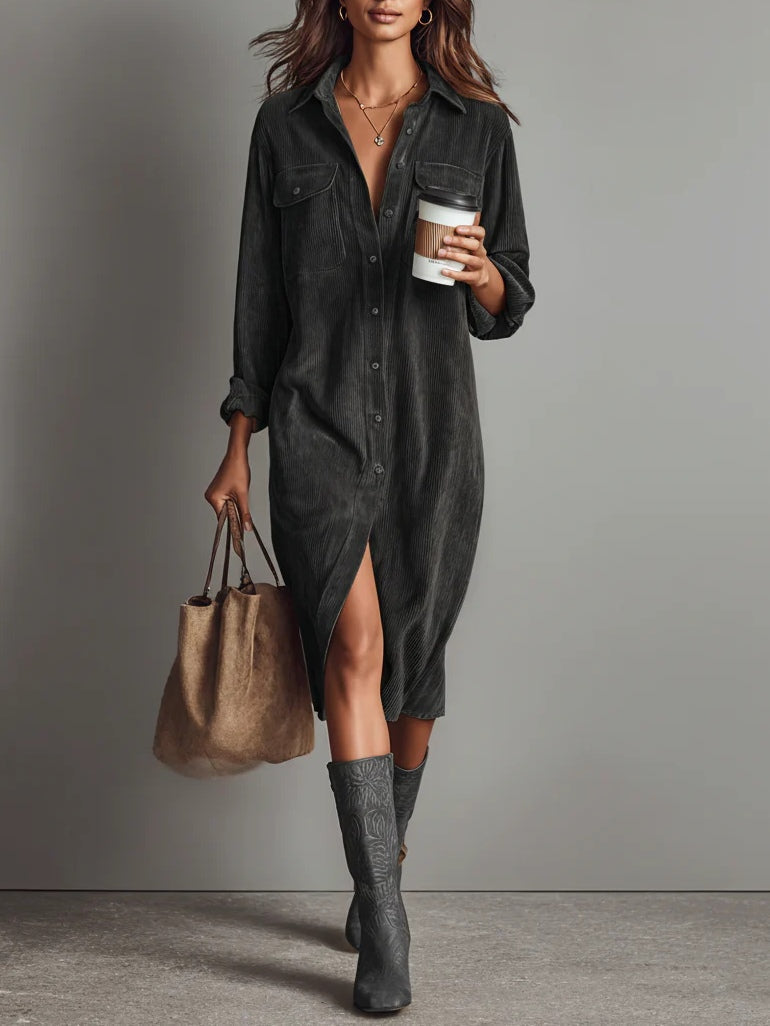 Aurelia | Corduroy Shirt Midi Dress