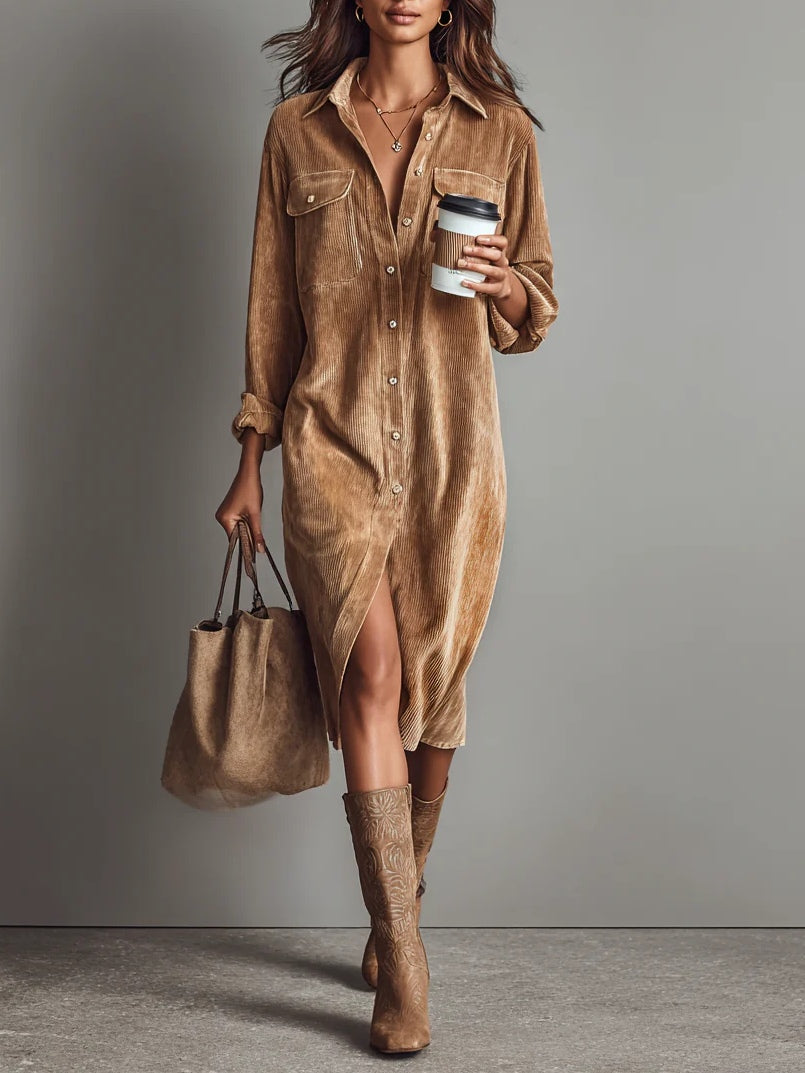 Aurelia | Corduroy Shirt Midi Dress