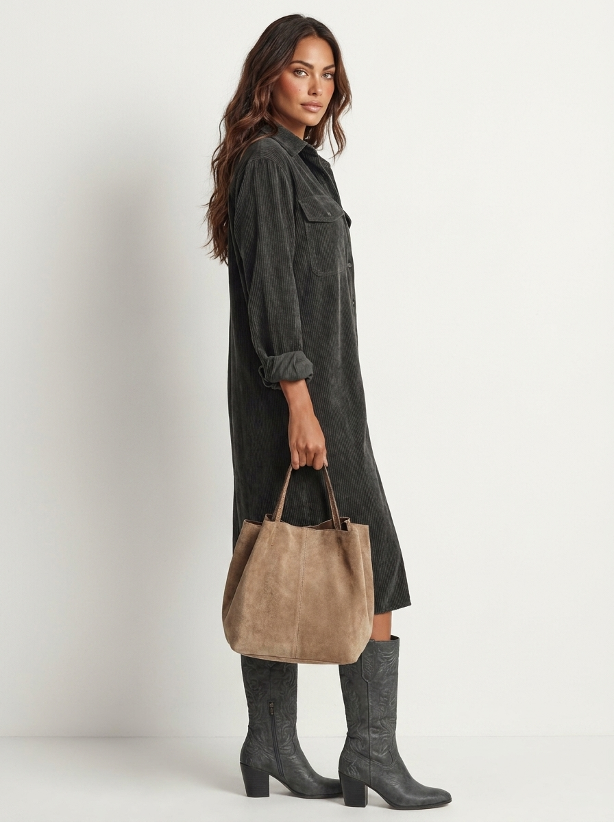 Aurelia | Corduroy Shirt Midi Dress