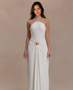 Amara | Metal Detail Halter Neck Maxi Dress