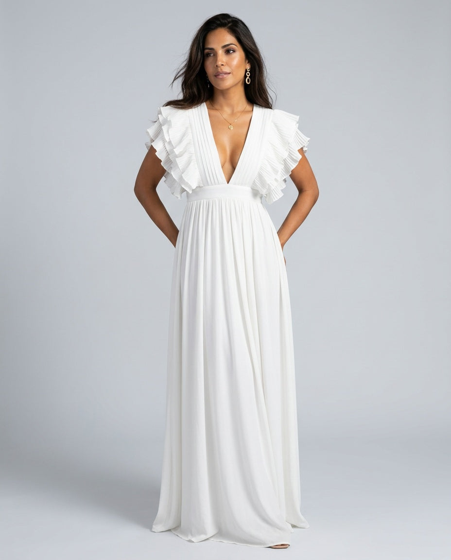 Tessa | Ruffled Sleeve & Neckline Maxi Dress