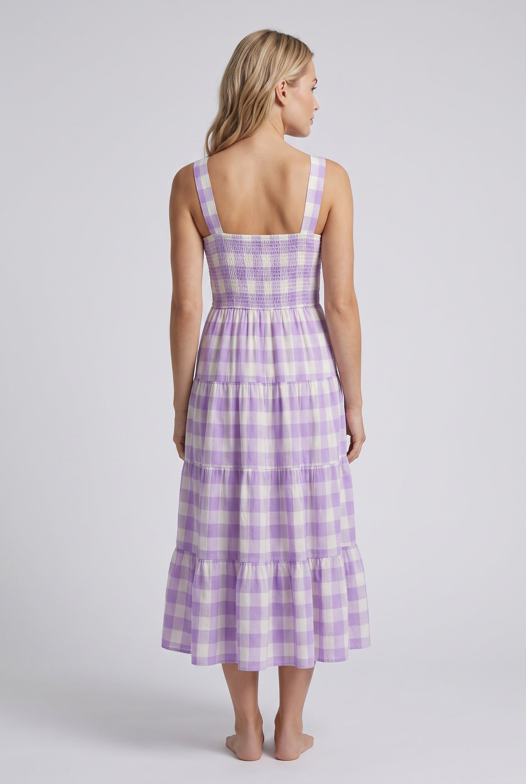 Sierra | Gingham Tiered Midi Dress