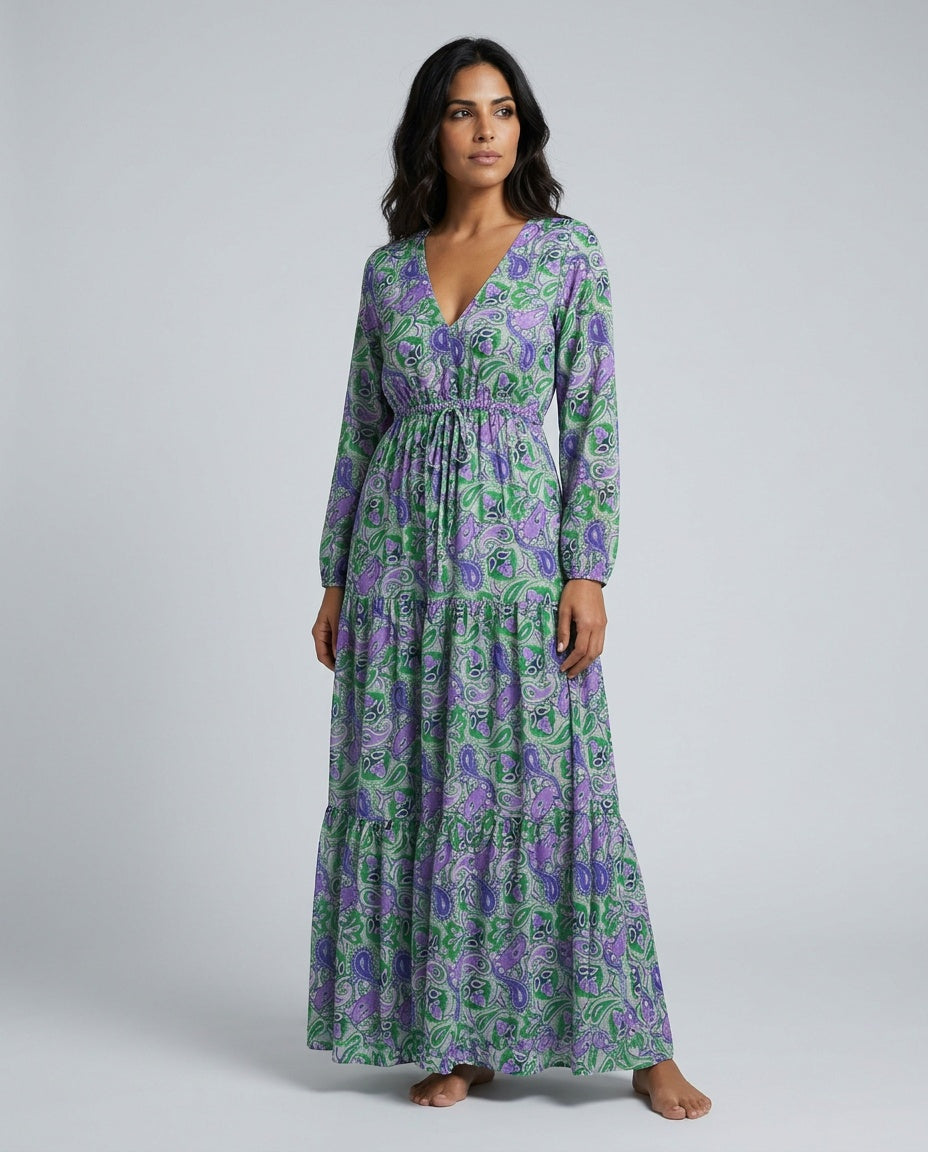 Nina | Long Sleeve V-Neck Bohemian Maxi Dress