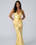 Esme | Yellow & Gold Backless V-Neck Maxi Dress